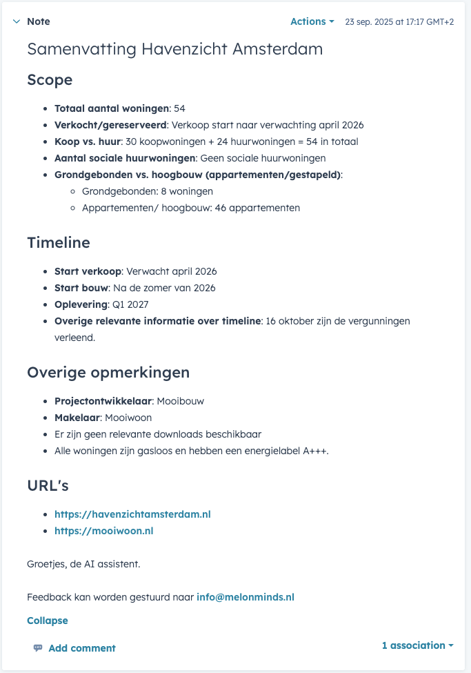 AI Projectmonitor voor Bouwleveranciers voorbeeld output